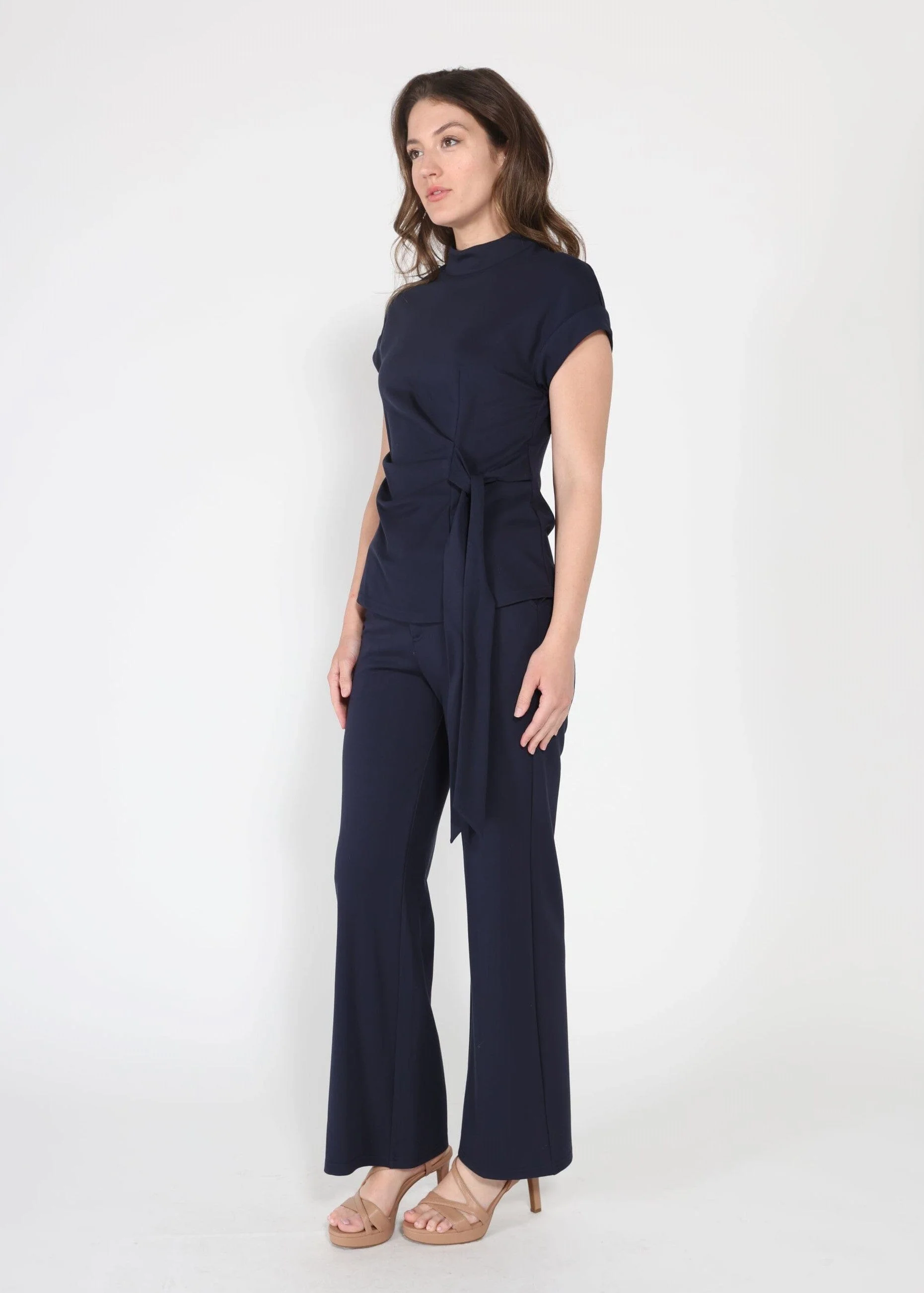 High neck tie detail short sleeve solid top - Image 7