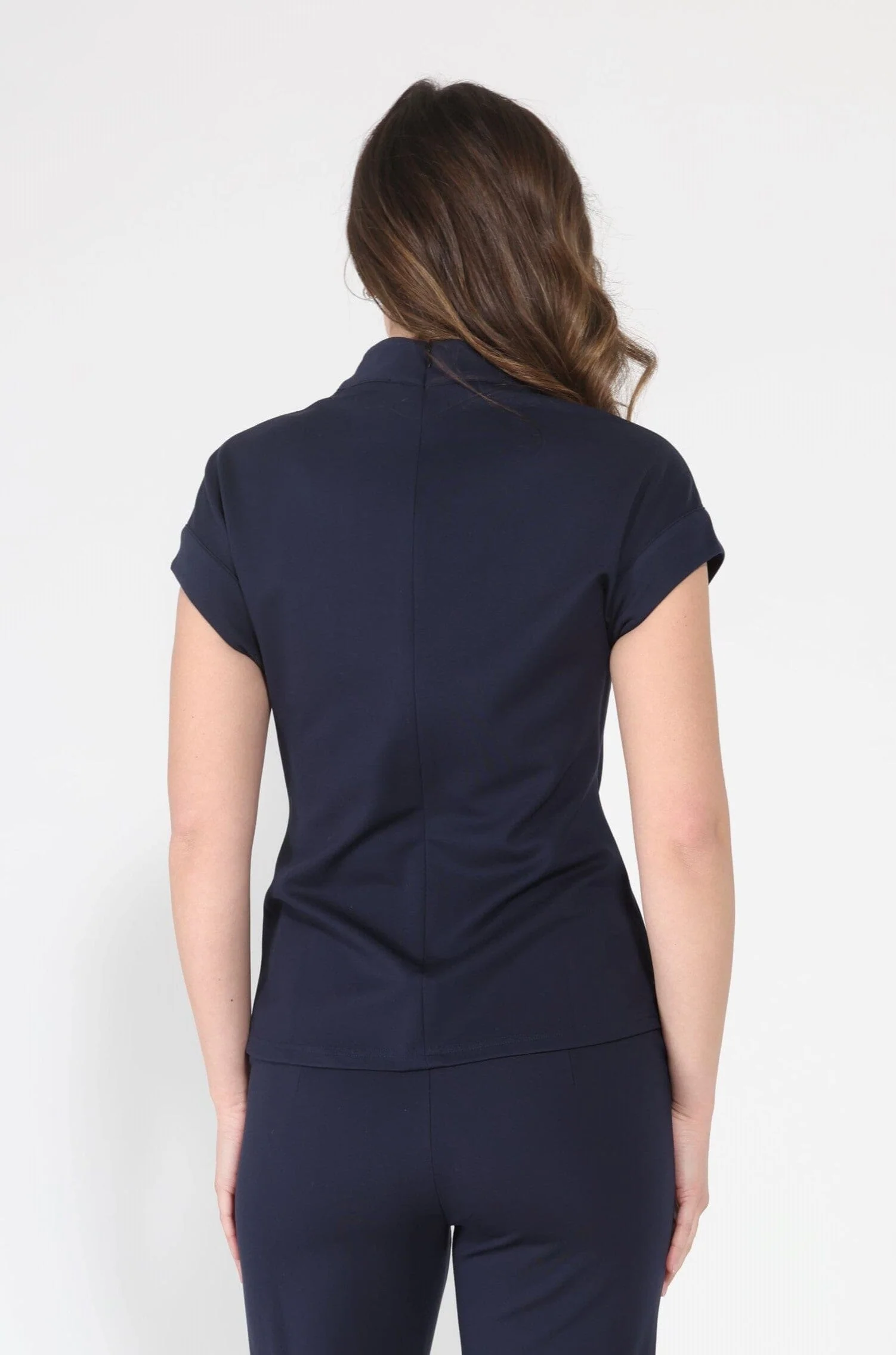 High neck tie detail short sleeve solid top - Image 8