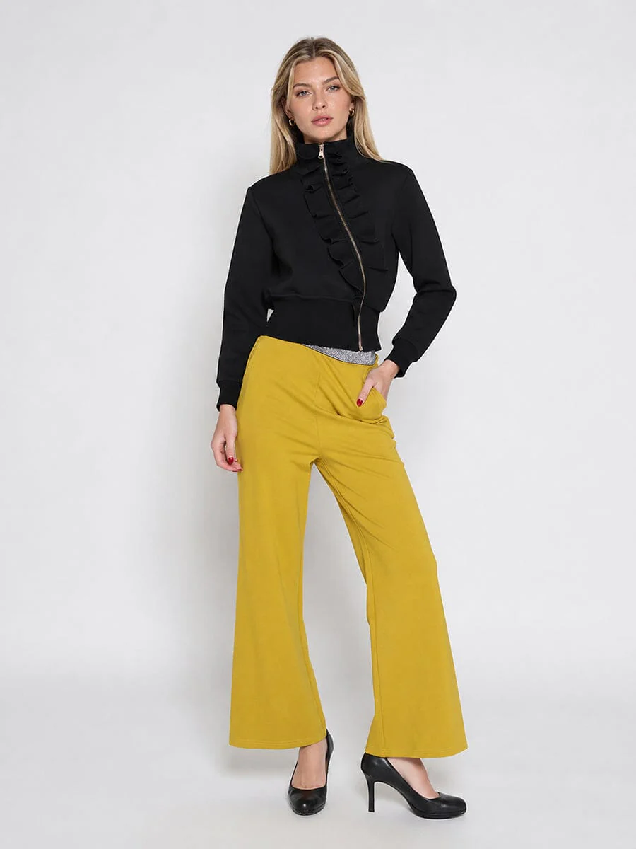 Highneck Scuba Assymetrical Ruffled Zip Jacket - Image 10