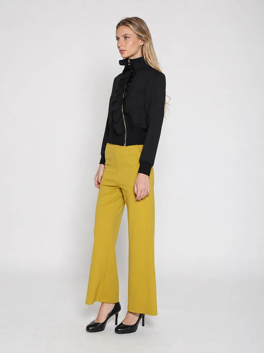 Highneck Scuba Assymetrical Ruffled Zip Jacket - Image 11