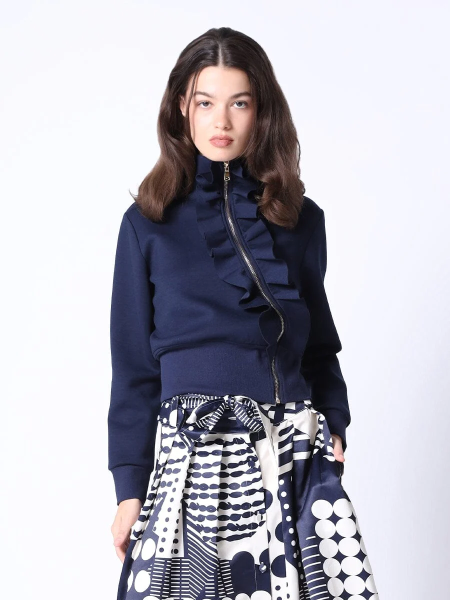 Highneck Scuba Assymetrical Ruffled Zip Jacket - Image 5