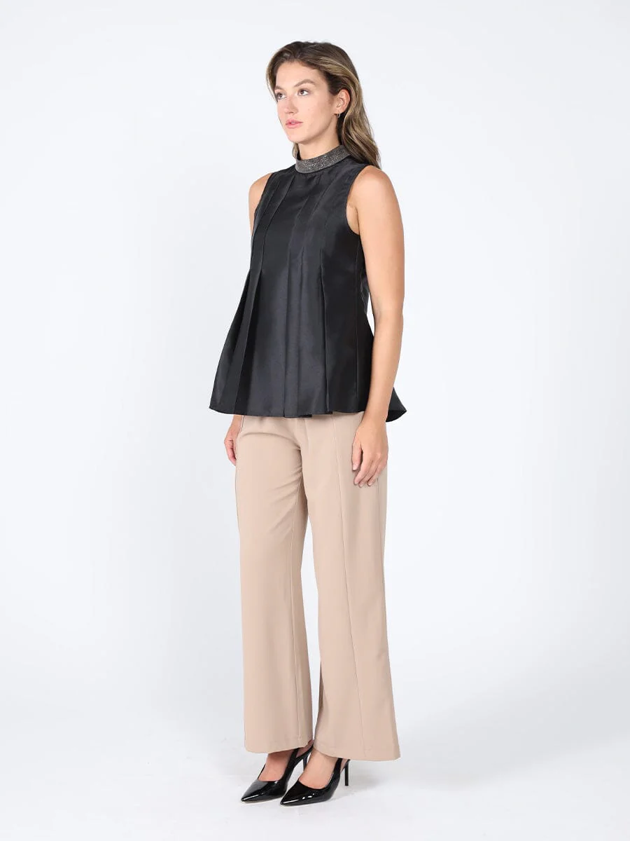 Jeweled High Neck Pleated Sleeveless Top - Image 3
