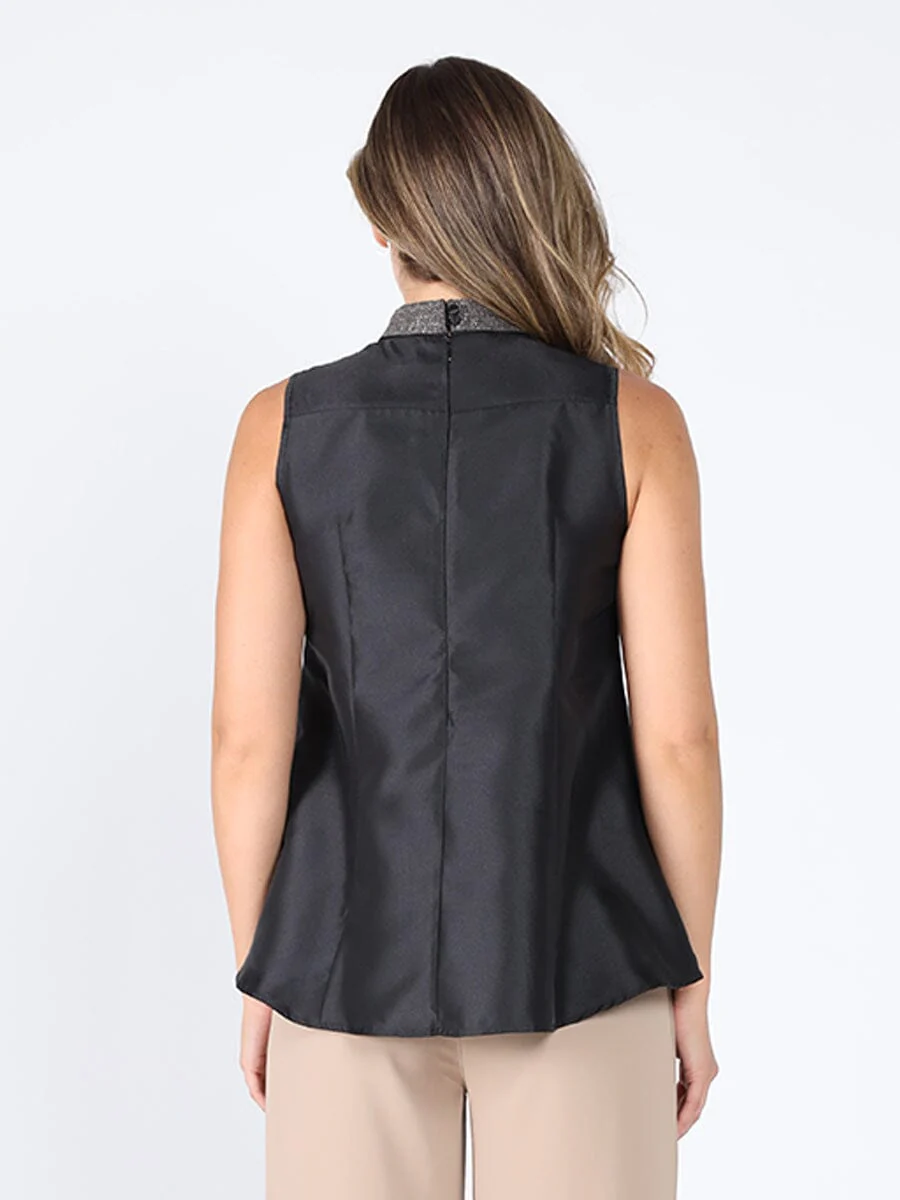 Jeweled High Neck Pleated Sleeveless Top - Image 4