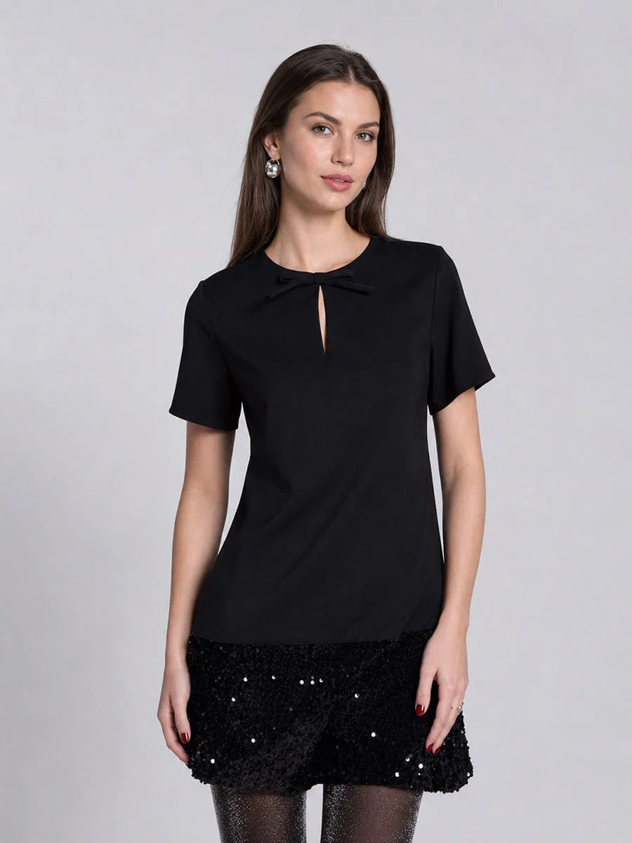 Keyhole Neck Bow Tie Sequin Embellished Dress