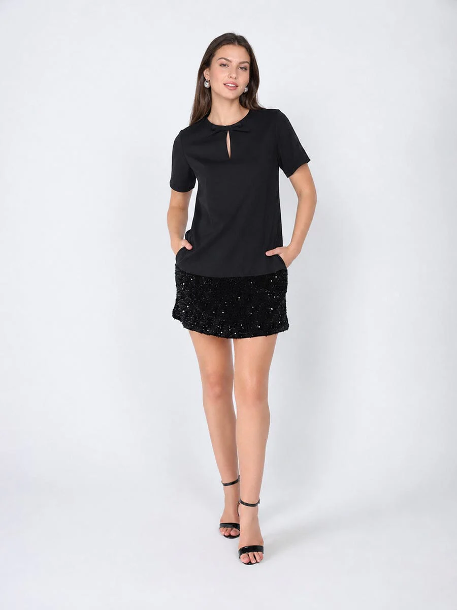 Keyhole Neck Bow Tie Sequin Embellished Dress - Image 2