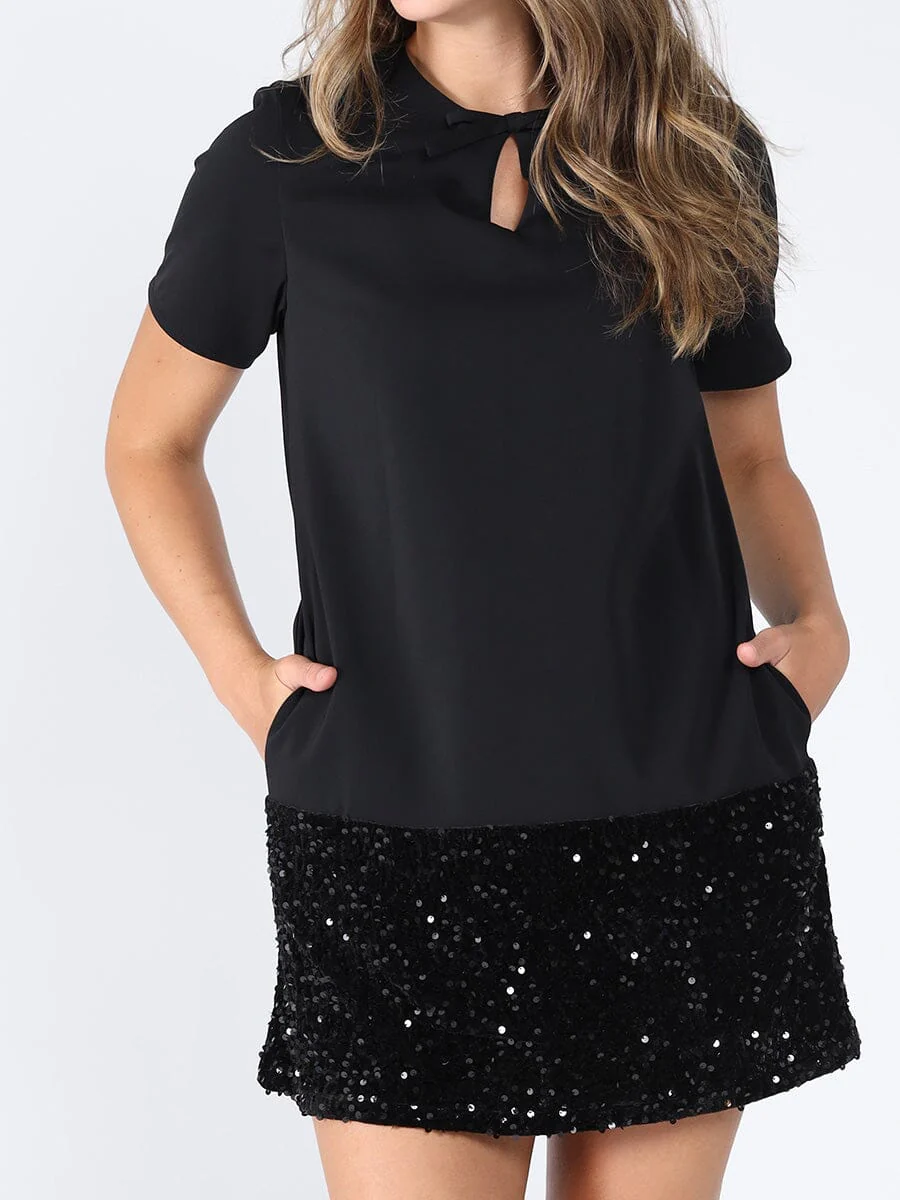 Keyhole Neck Bow Tie Sequin Embellished Dress - Image 3