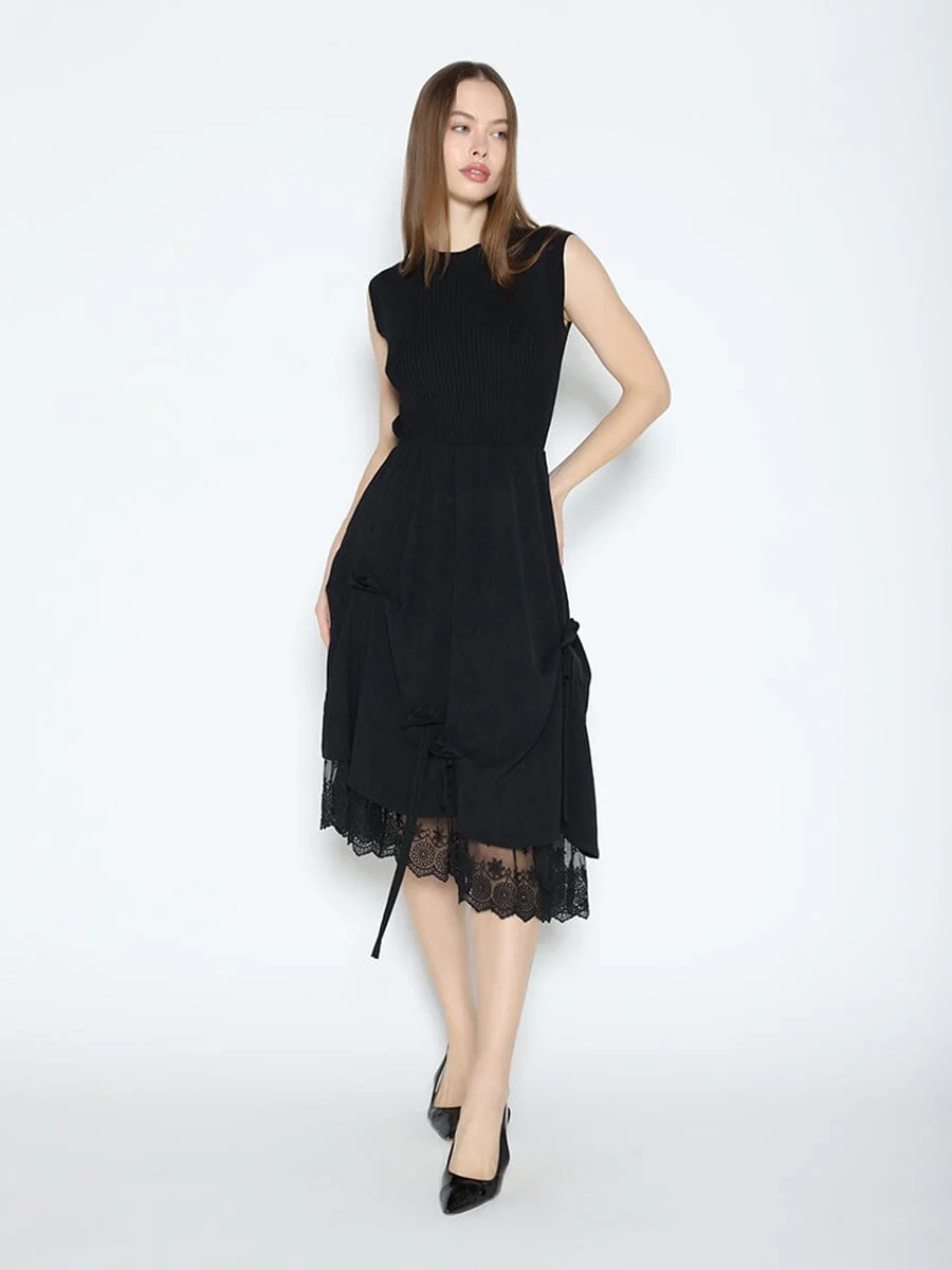Knit Top Asymmetrical Lace Hem Dress - Image 2