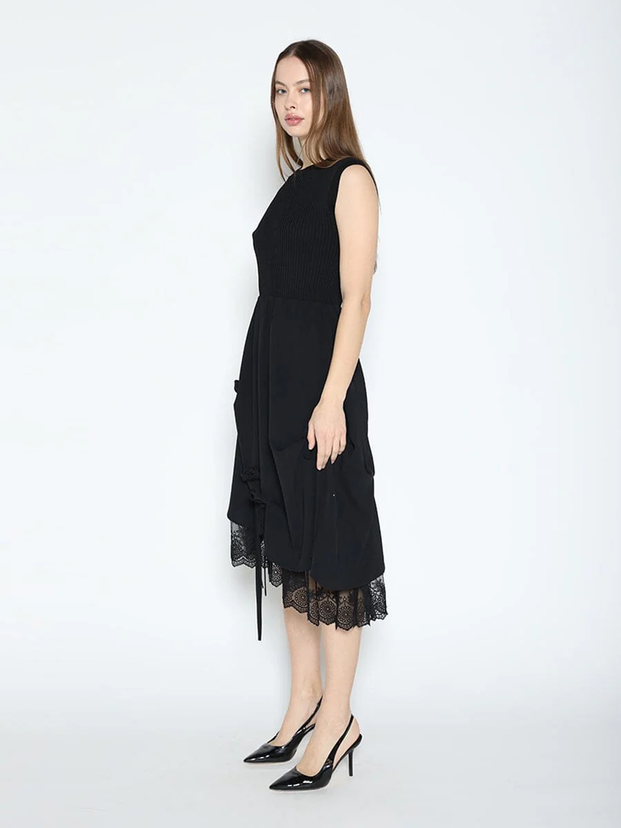 Knit Top Asymmetrical Lace Hem Dress - Image 3