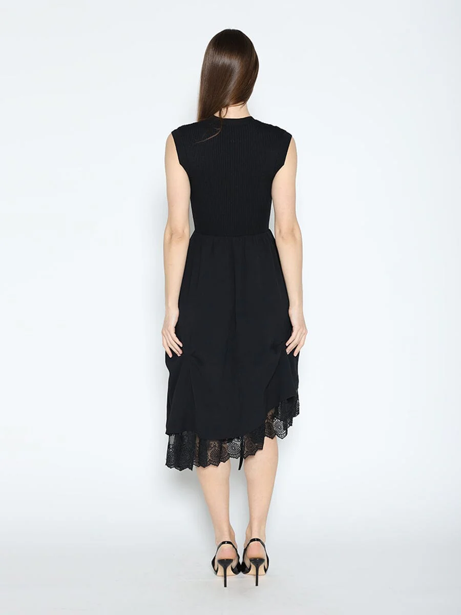 Knit Top Asymmetrical Lace Hem Dress - Image 4