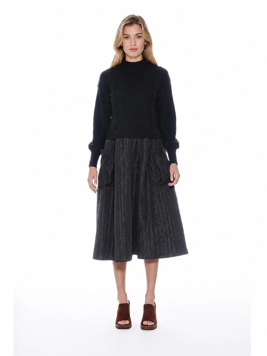 Knitted Body Layered w/ Quilted A-line Long Dress