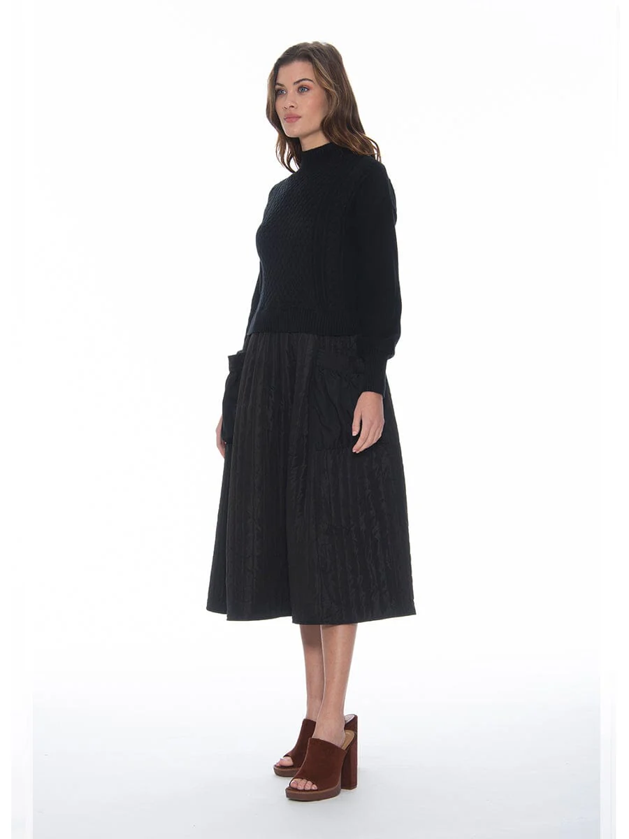 Knitted Body Layered w/ Quilted A-line Long Dress - Image 3