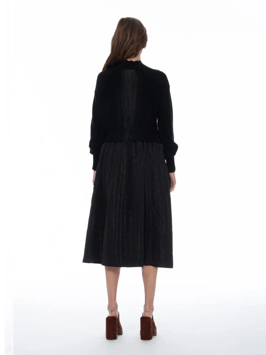 Knitted Body Layered w/ Quilted A-line Long Dress - Image 4