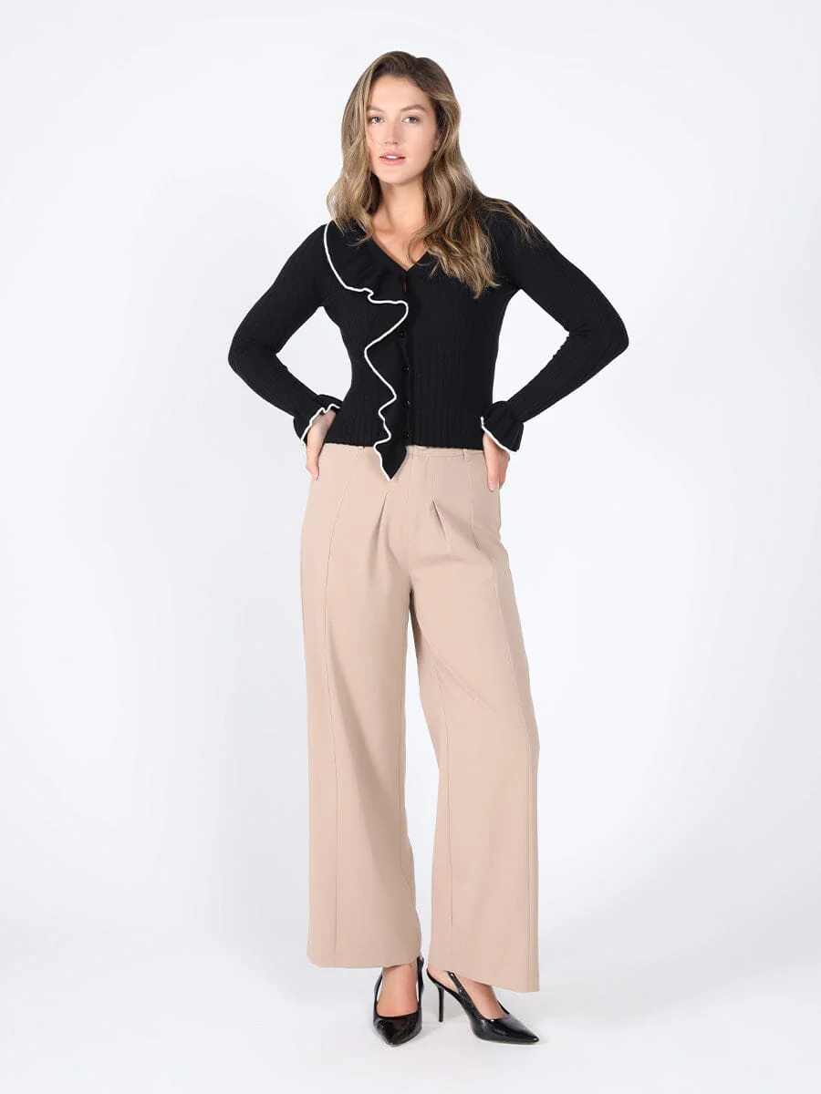 Knitted ruffle v-neck top - Image 2