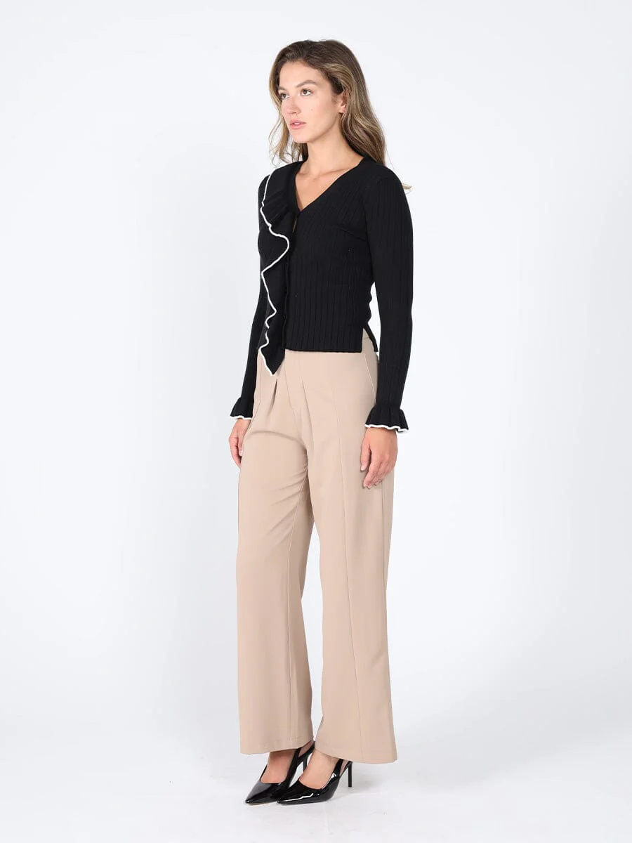 Knitted ruffle v-neck top - Image 3