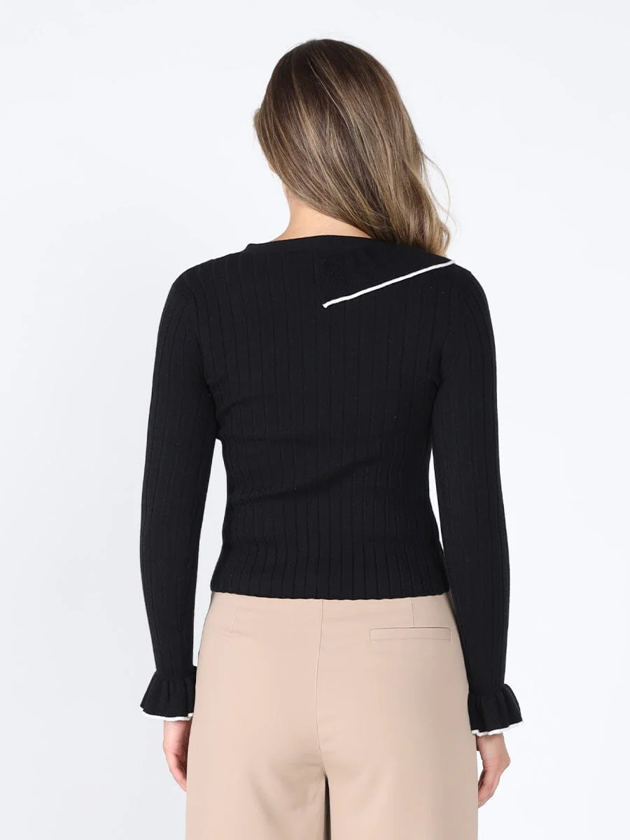 Knitted ruffle v-neck top - Image 4