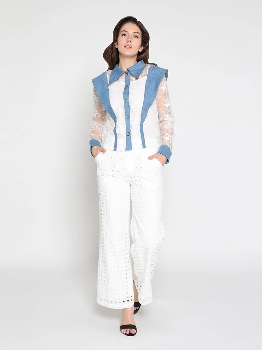 Lace and Denim Button-up Shirt - Image 2