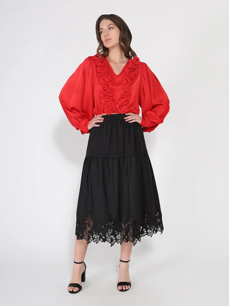 Lace Hem Elastic Waist Skirt - Image 2