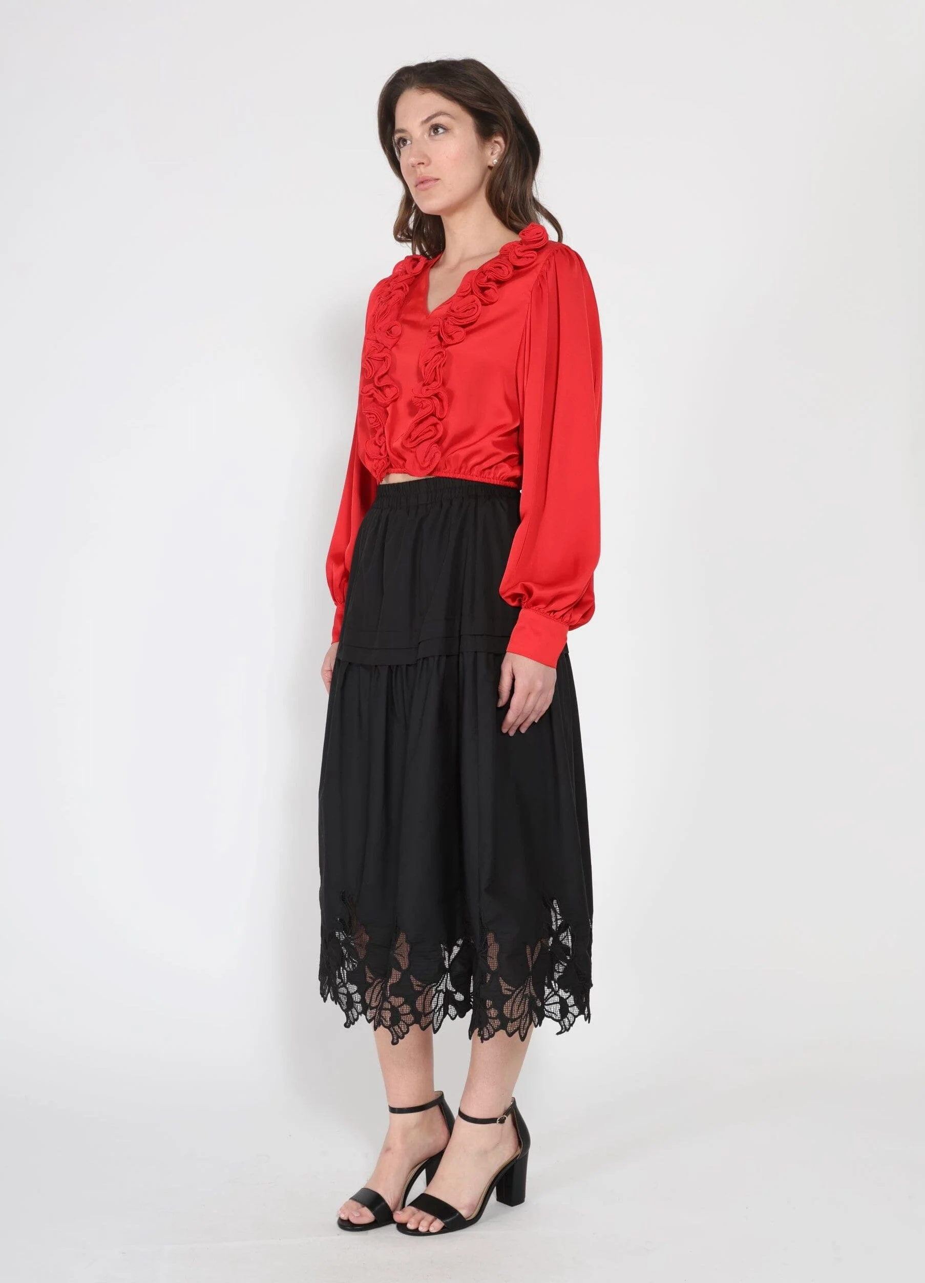 Lace Hem Elastic Waist Skirt - Image 3