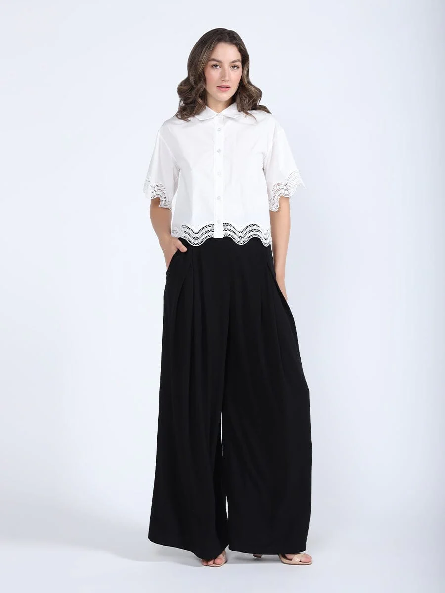Lace Hem Short Sleeve Button-Down Shirt - Image 2