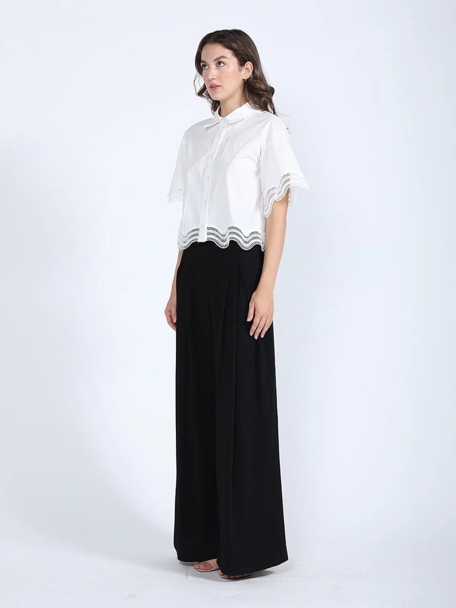 Lace Hem Short Sleeve Button-Down Shirt - Image 3