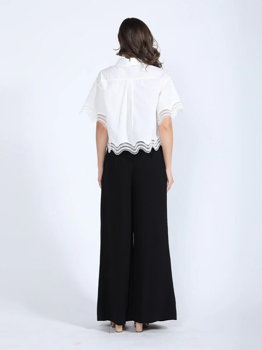 Lace Hem Short Sleeve Button-Down Shirt - Image 4