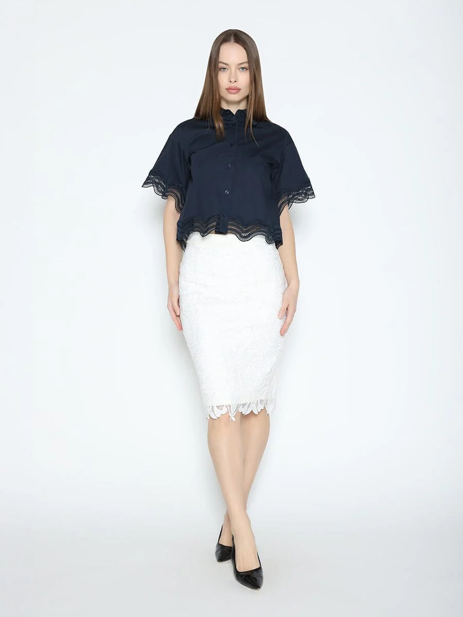 Lace Hem Short Sleeve Button-Down Shirt - Image 6