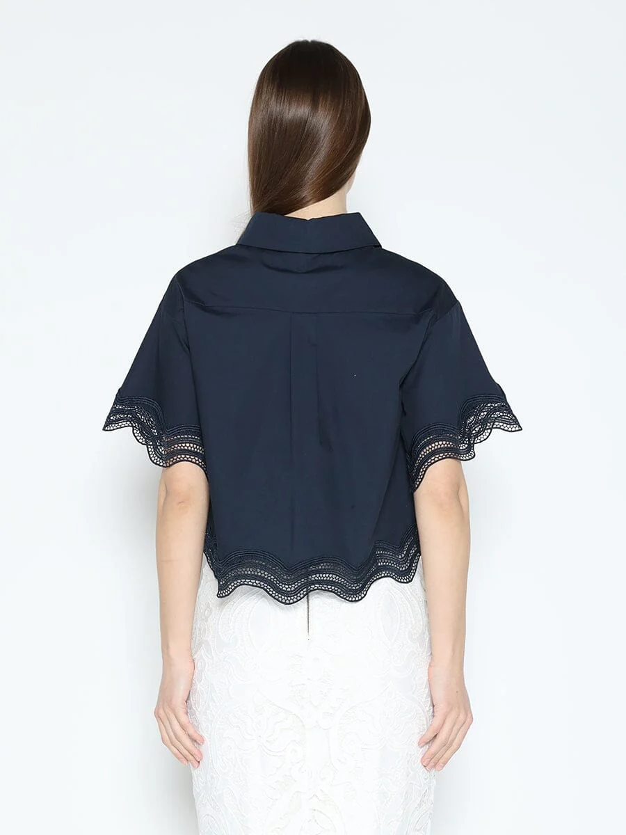 Lace Hem Short Sleeve Button-Down Shirt - Image 8
