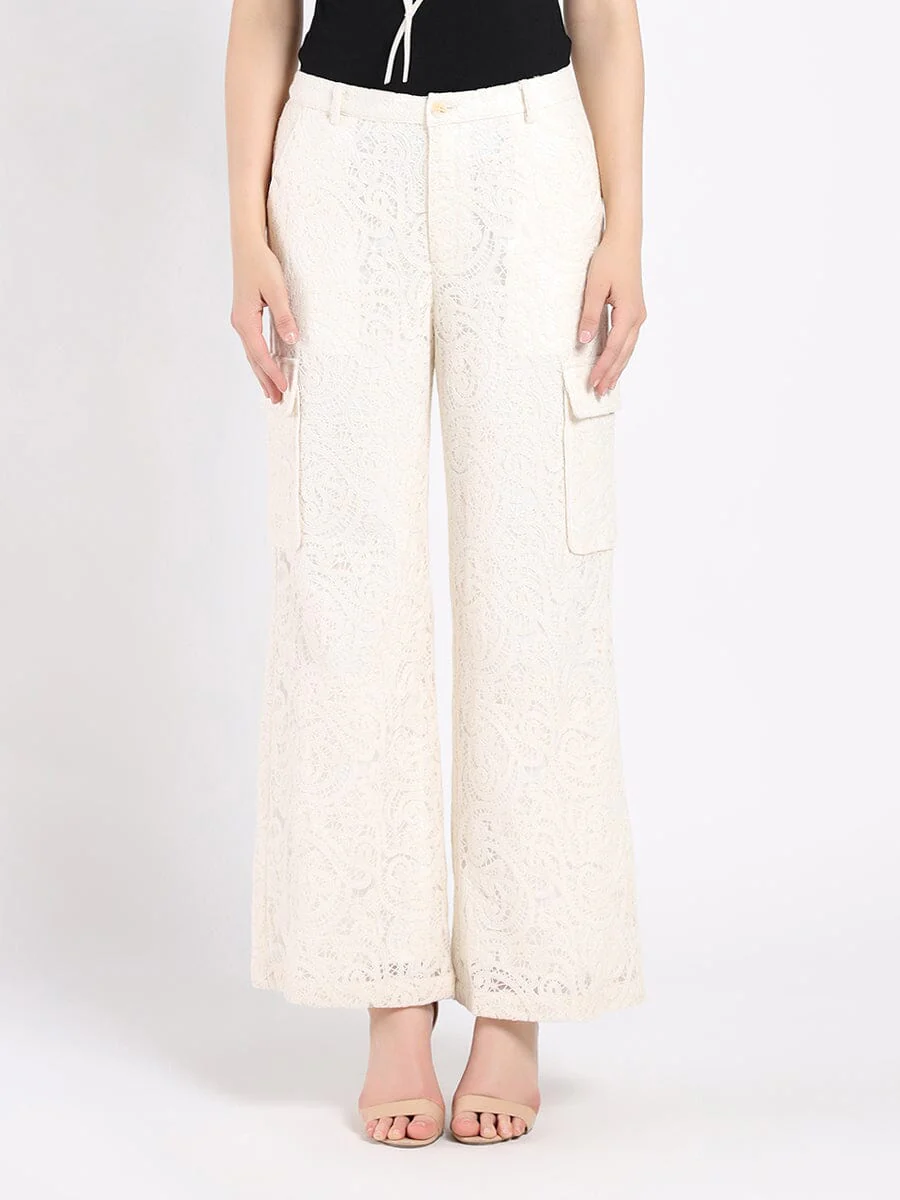 Lace Print Cargo Long Pants