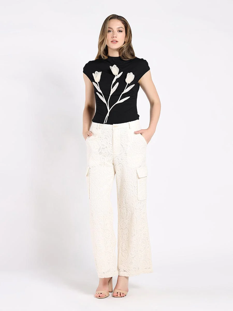 Lace Print Cargo Long Pants - Image 2