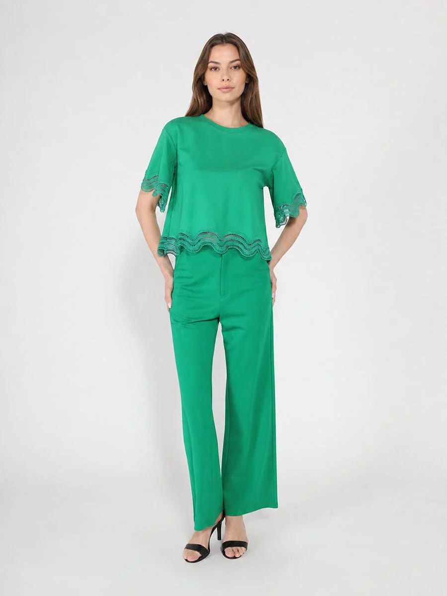 Lace Wavy Hem Short Sleeve T-Shirt - Image 2