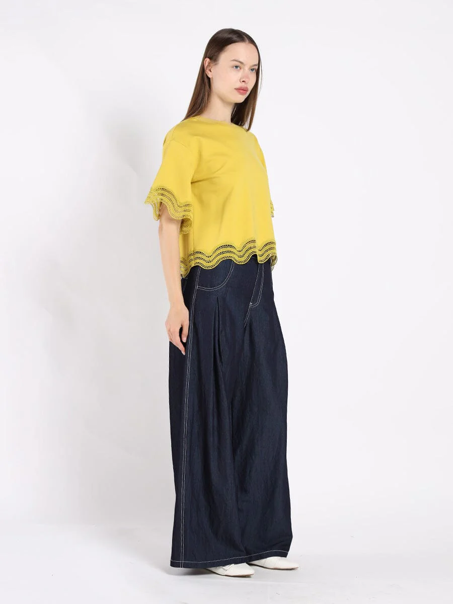 Lace Wavy Hem Short Sleeve T-Shirt - Image 7
