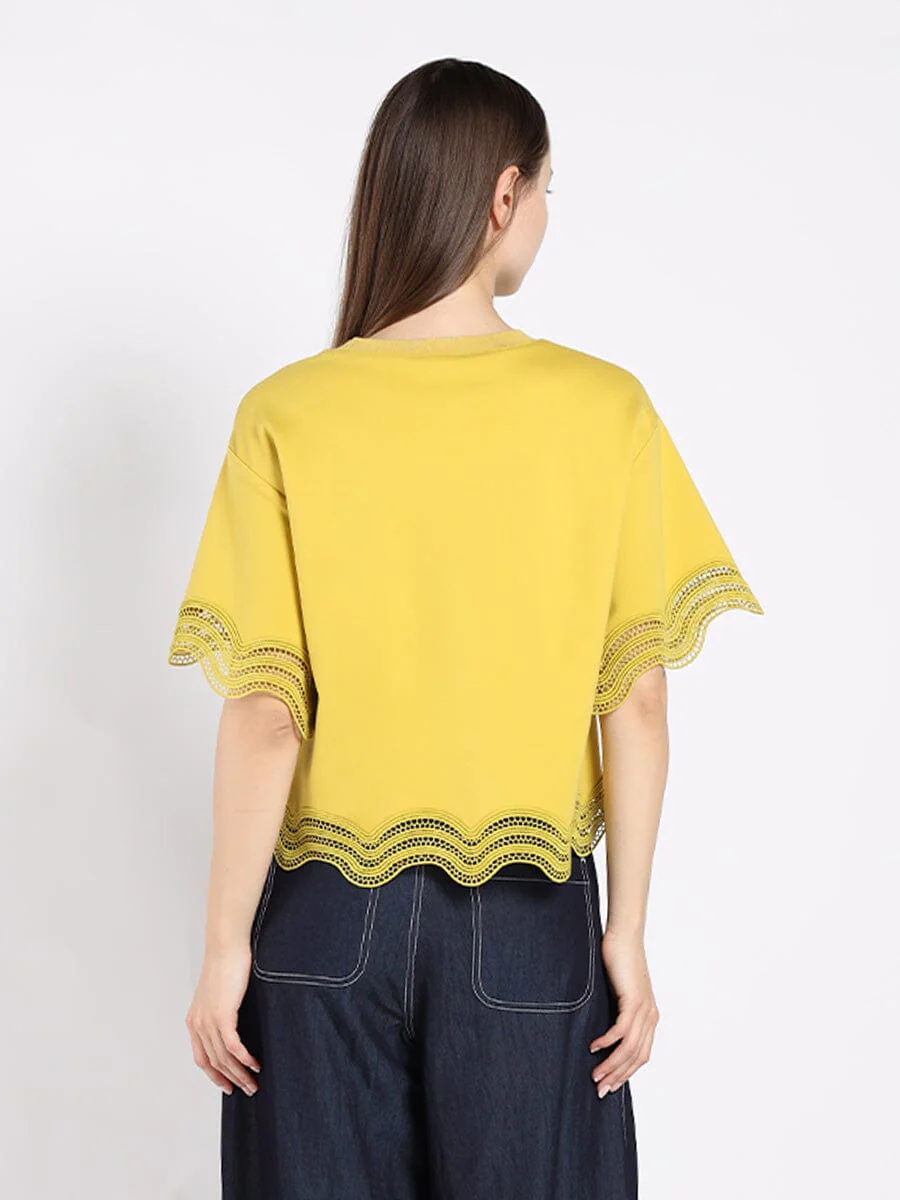Lace Wavy Hem Short Sleeve T-Shirt - Image 8