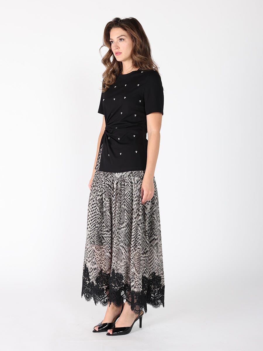 Leopard Print Lace Hem Elastic Waist Skirt - Image 3