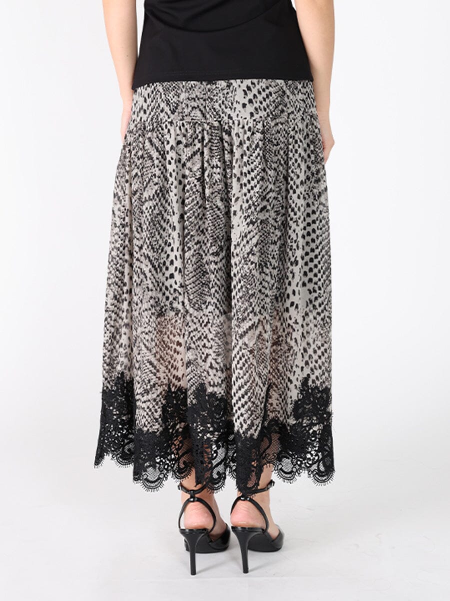 Leopard Print Lace Hem Elastic Waist Skirt - Image 4