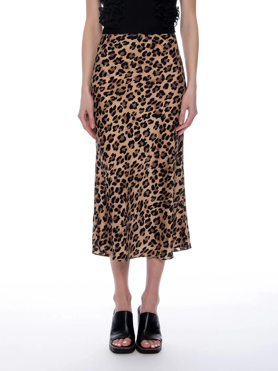 Leopard Print Satin Fishtail Midi Skirt
