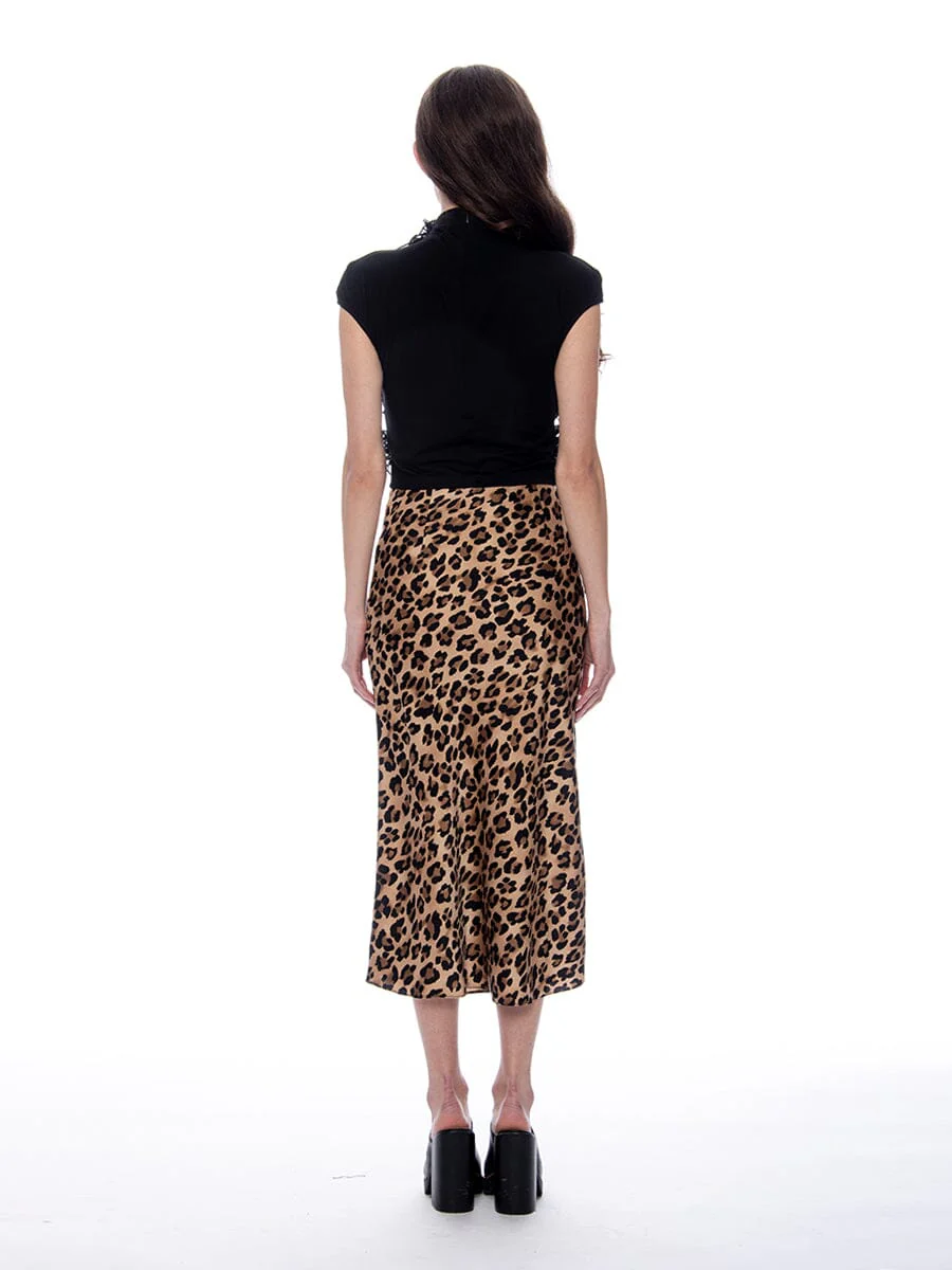 Leopard Print Satin Fishtail Midi Skirt - Image 4
