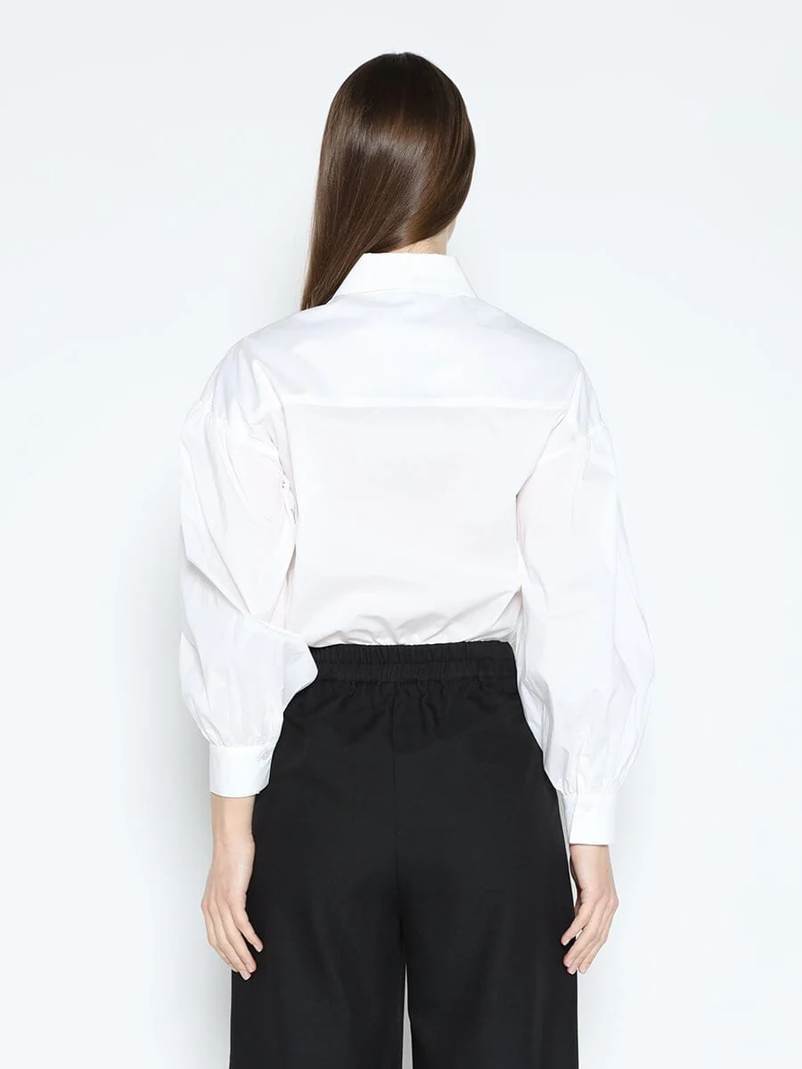 Long Puff Sleeve Button Detail Cotton Shirt - Image 4