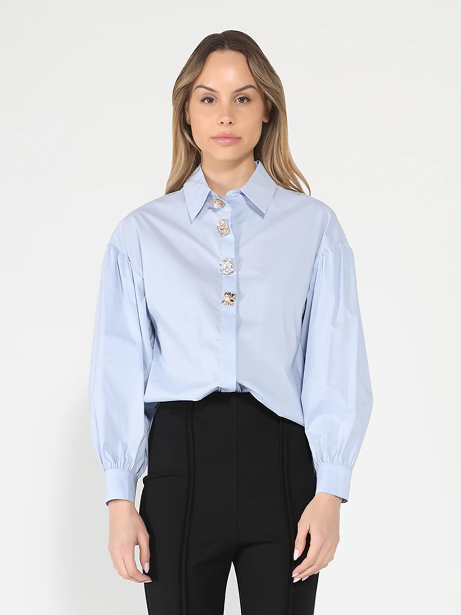 Long Puff Sleeve Button Detail Cotton Shirt - Image 5