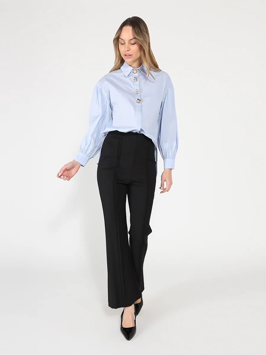 Long Puff Sleeve Button Detail Cotton Shirt - Image 6