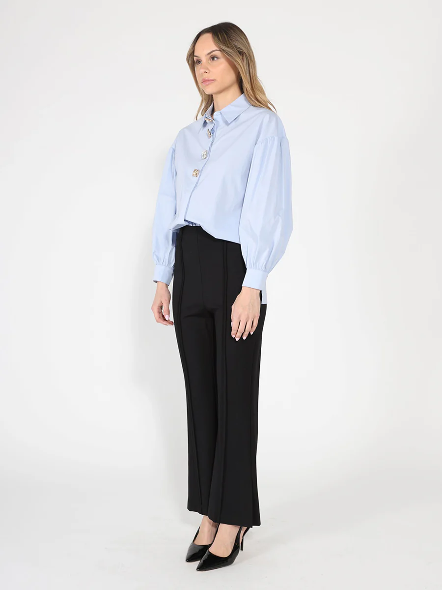 Long Puff Sleeve Button Detail Cotton Shirt - Image 7