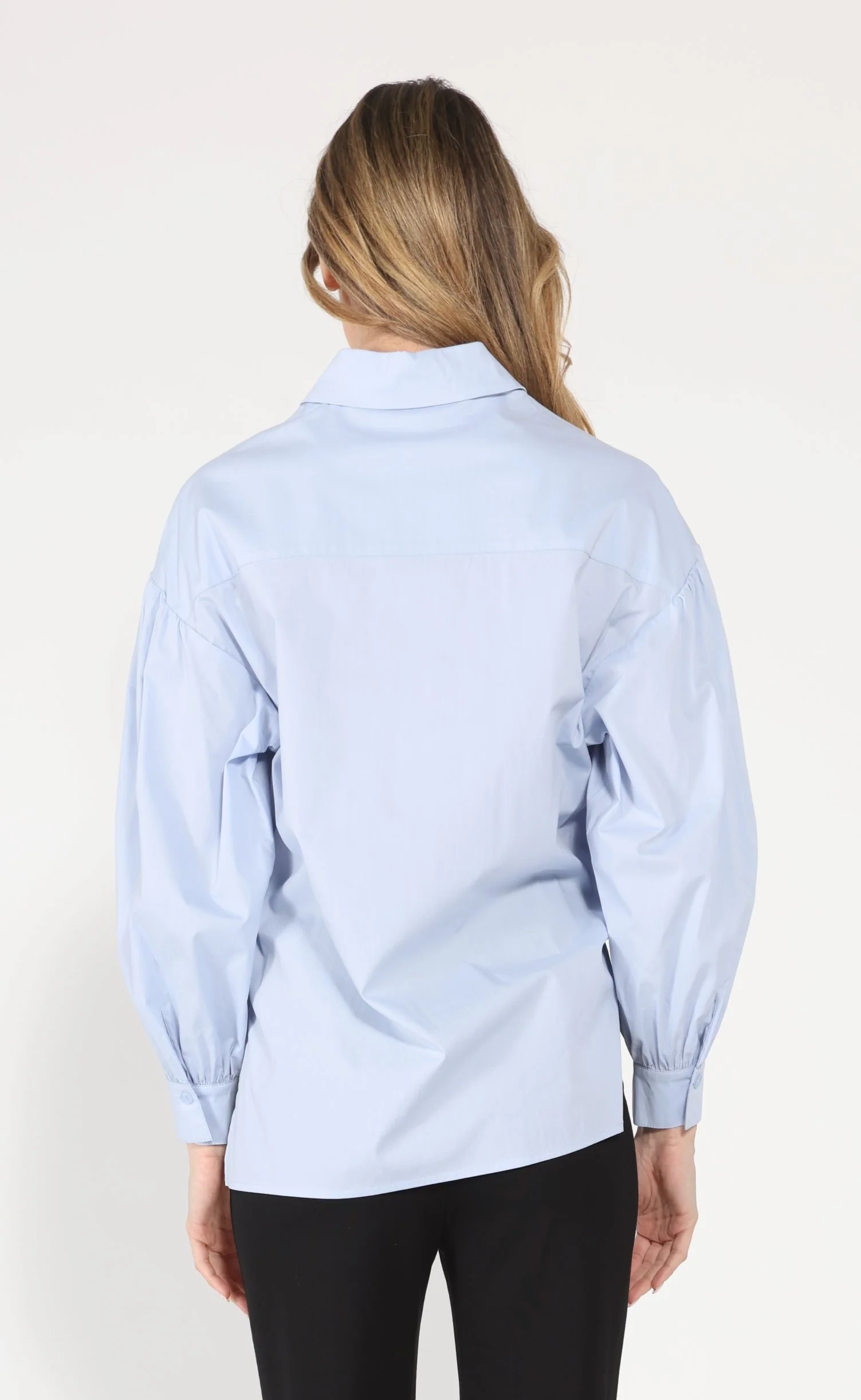Long Puff Sleeve Button Detail Cotton Shirt - Image 8