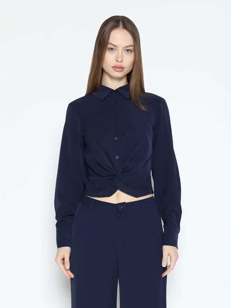 Long Sleeve Button Down Twist Front Shirt