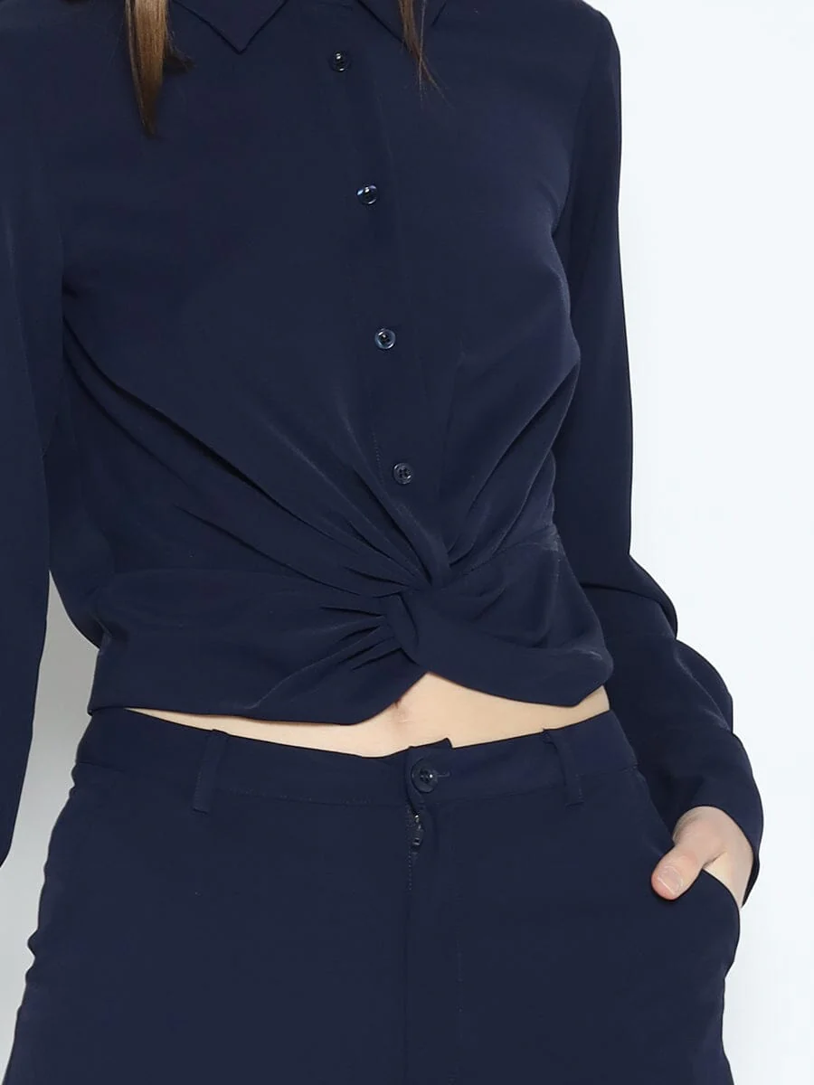 Long Sleeve Button Down Twist Front Shirt - Image 3