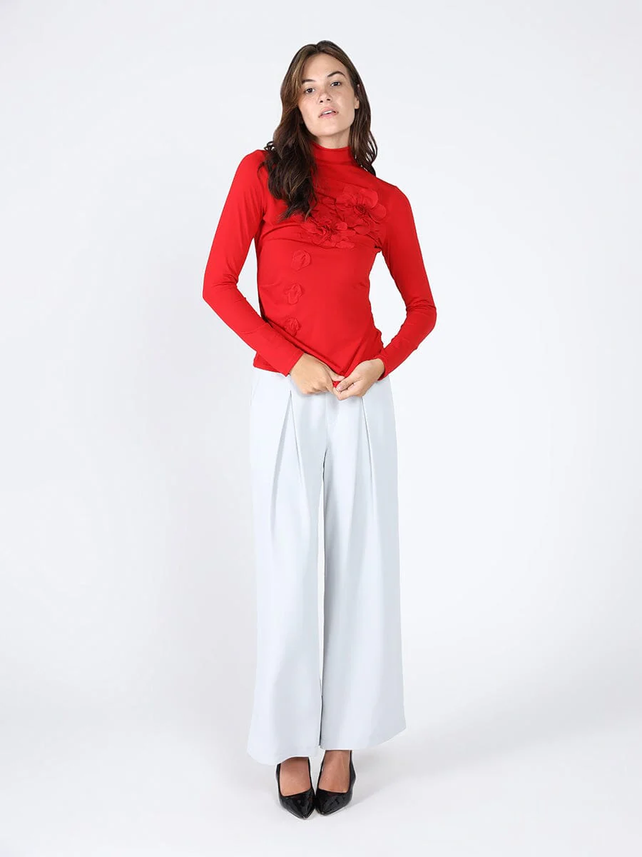 Long Sleeve Mock Neck Flower Applique Top - Image 6