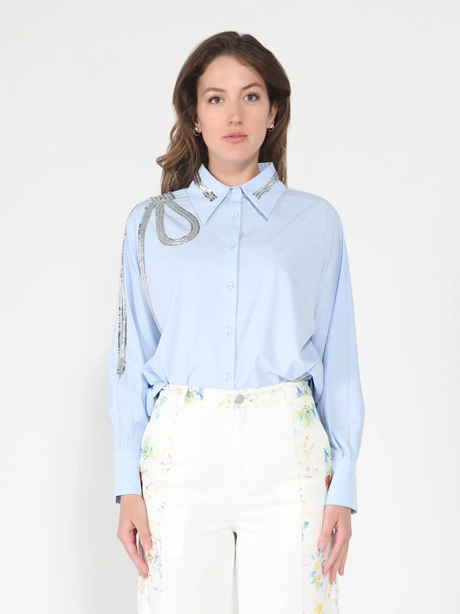 Long Sleeve Shirt Button Down Sequin Embellished