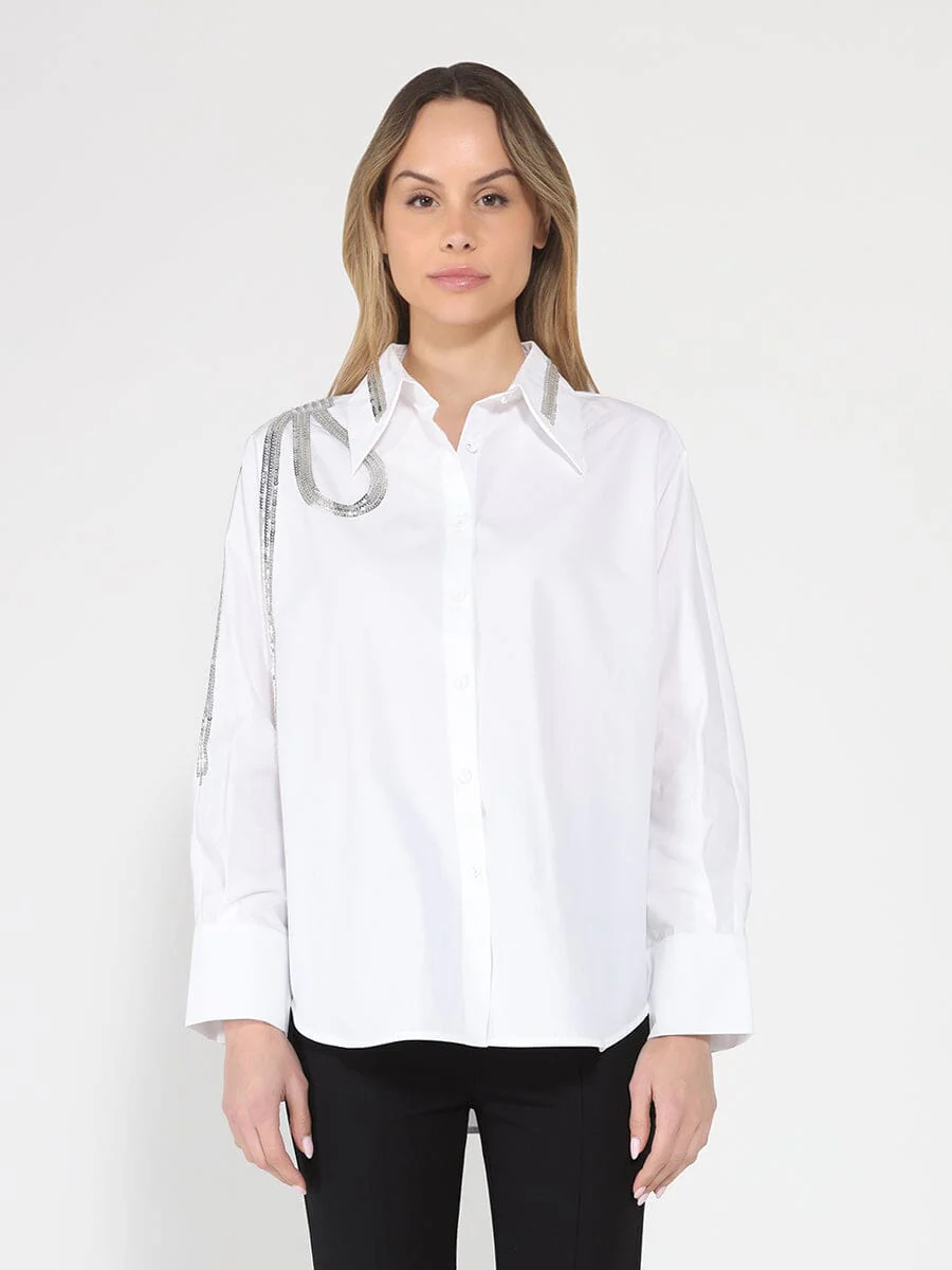 Long Sleeve Shirt Button Down Sequin Embellished - Image 13