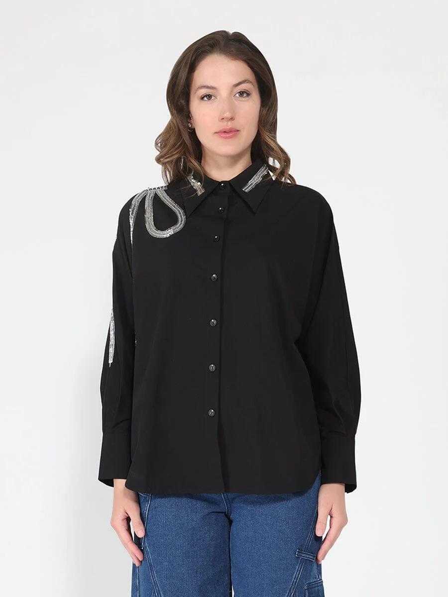 Long Sleeve Shirt Button Down Sequin Embellished - Image 5