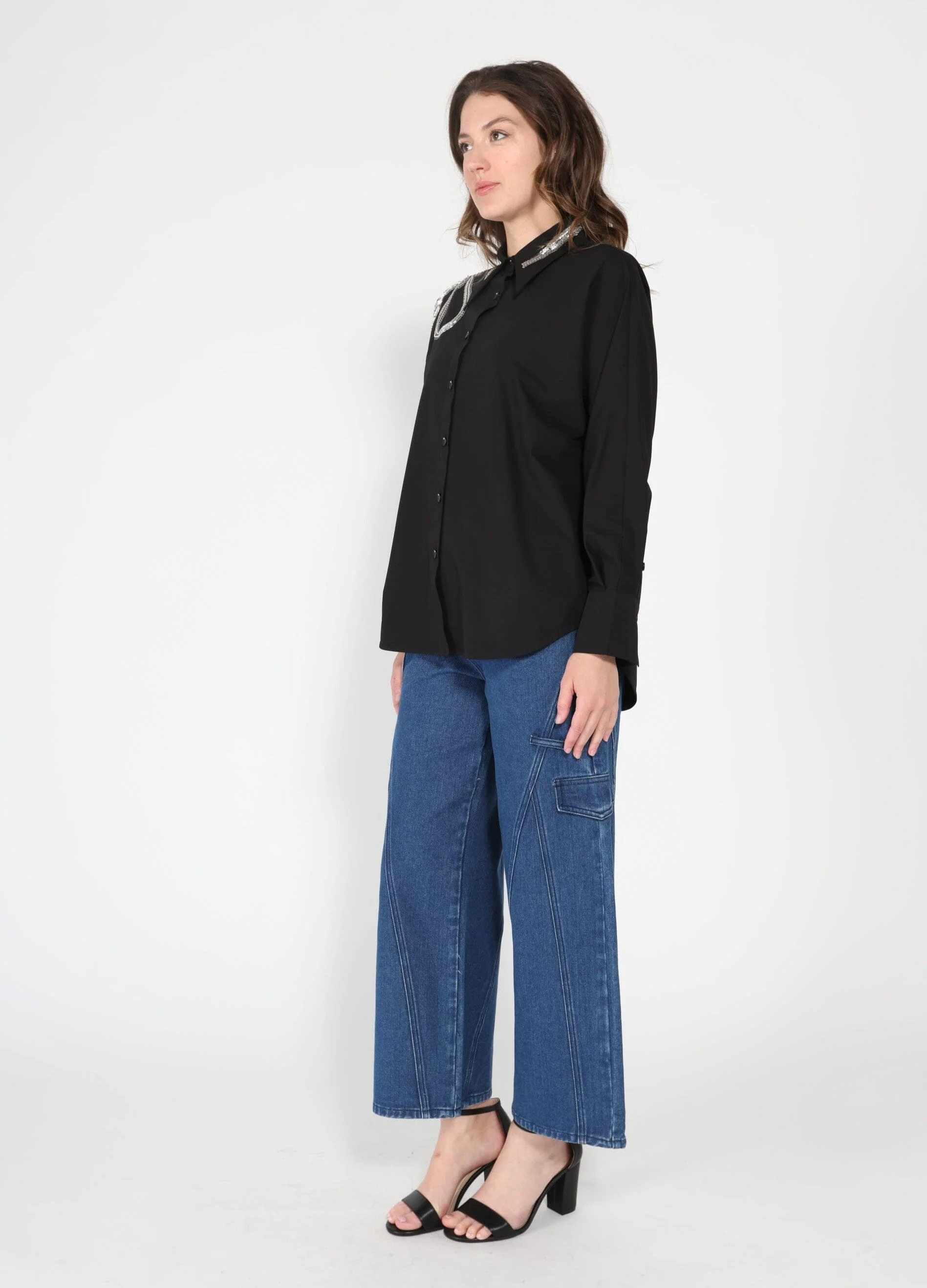 Long Sleeve Shirt Button Down Sequin Embellished - Image 7