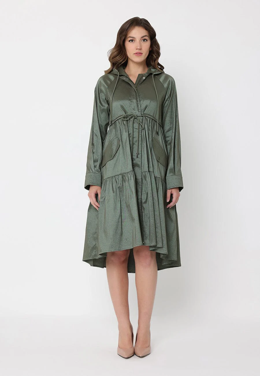 Parachute Gathered Hoodie Dress With Drawstring