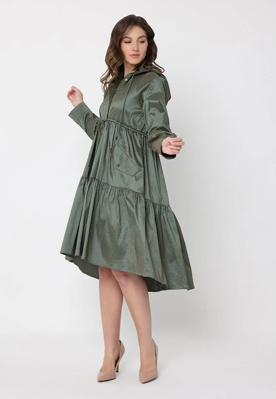 Parachute Gathered Hoodie Dress With Drawstring - Image 2